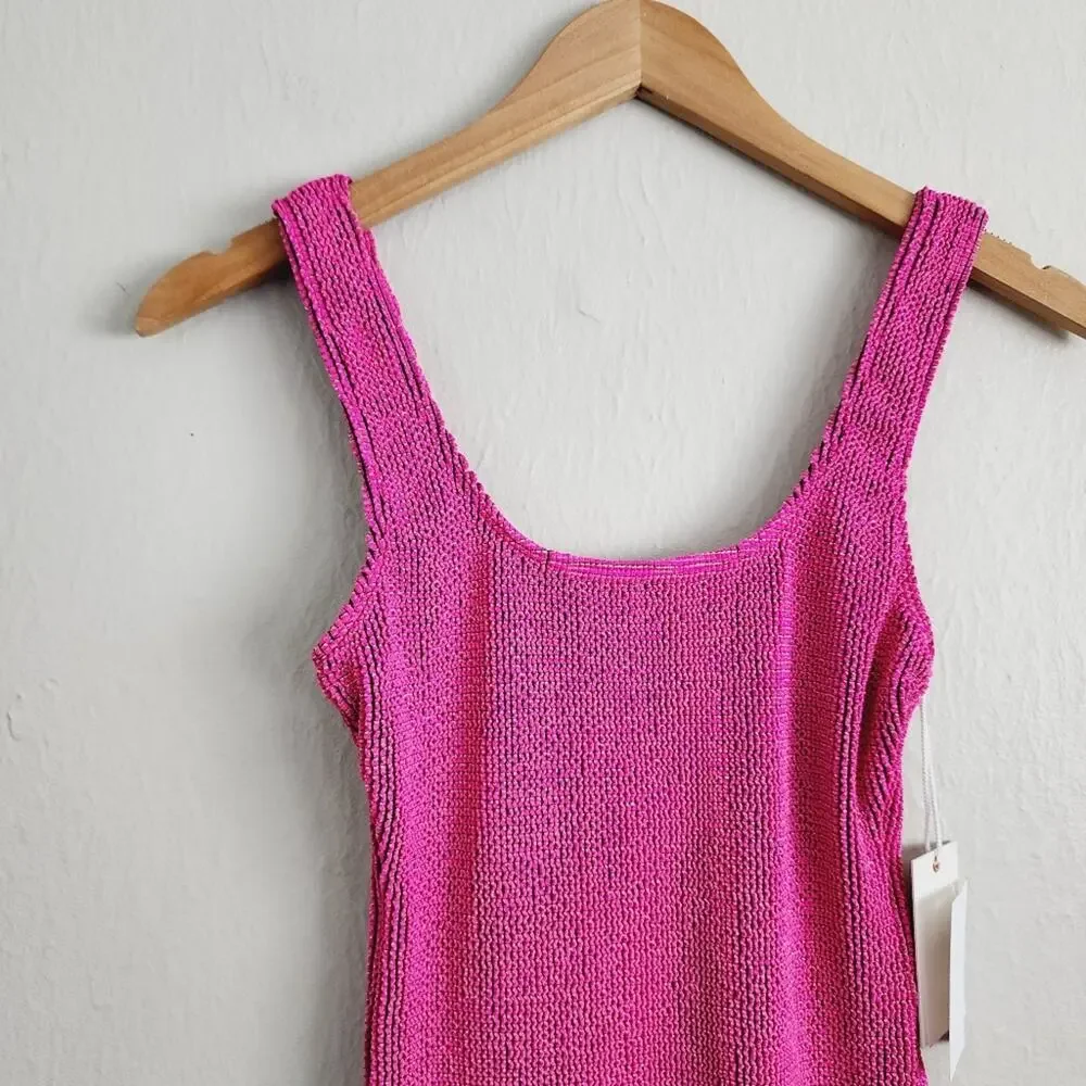 Good American Always Fit Sculpt Mini Dress NWT Fuchsia Pink Ribbed Size 00 0 XS - Picture 6 of 13